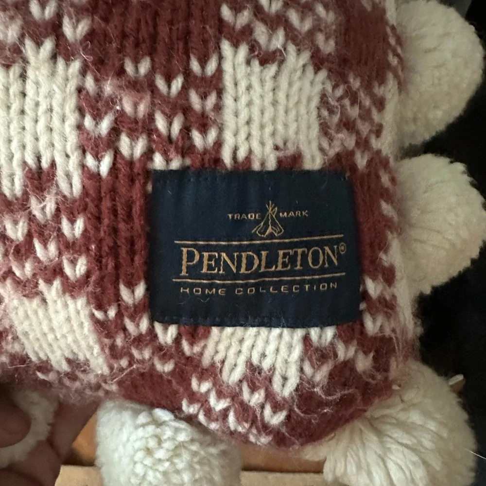 Pendleton Decorative Accent Throw Pillow Burnt Orange Knit Checkered Feather